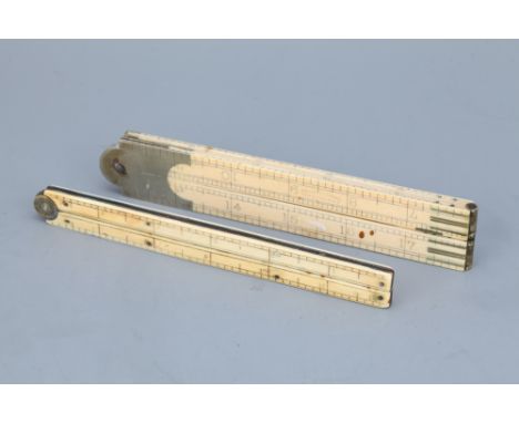 two-foot four-fold rule by J Rabone &amp; Sons, beveled scales, protractor arch hinge; with a 12 inch rule with penknife [CIT