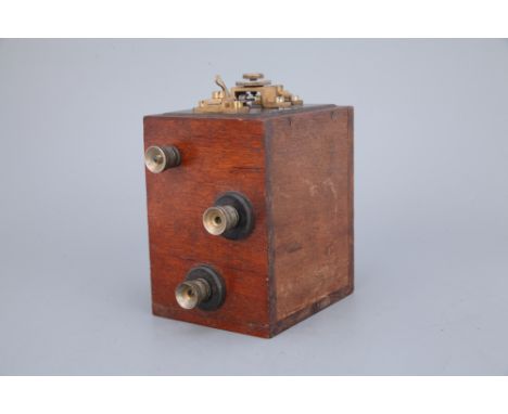 English, c.1900, unmarked high tension coil for an early petrol engine, in mahogany case with brass terminals, has been teste