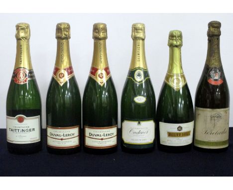  1 bt Taittinger Brut Reserve oc 2 bts Duval-Leroy 1er Cru Brut Fleur de Champagne  1 bt Oudinot Champagne, Medium Dry 1 bt B