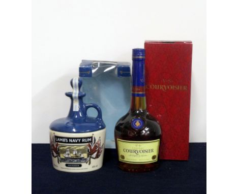  1 750 ml Lambs Navy Rum Victorian Ships Collection (HMS Warrior) Decanter 40% oc 1 70 cl bt Courvoisier VS  40% oc Above two