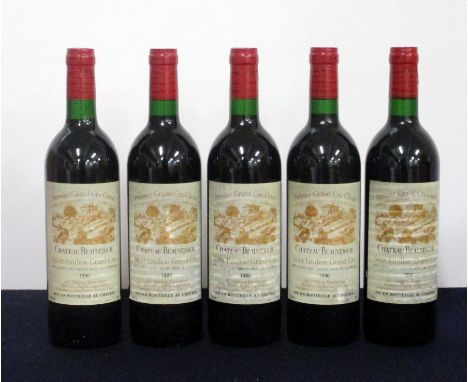  5 bts Ch. Beauséjour 1990 St-Émilion 1er Grand Cru Classé  i.n, glue banded, 100 R Parker points 