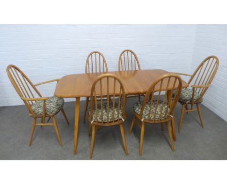 Ercol Grand Windsor blonde elm extending table and chairs, (open 226 x 72 x 82) closed 153 x 72 x 82cm. (7)