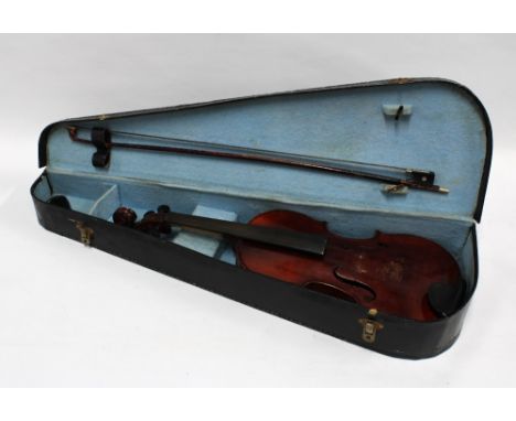 Medio Fino violin, with single back, label inside and with bow in case, violin length including button 60cm