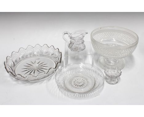 Collection of Georgian glass, including a comport 14cm, two dishes, a jug and a small trinket dish (5)