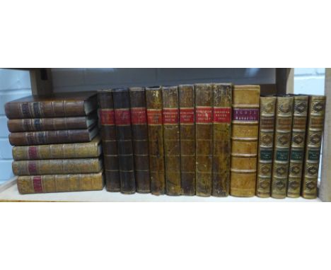 Shelf of leather bound books, including Edinburgh Review 1809 - 1820 (noncontinuous) Scots Magazine, Noctes Ambrosianae and P