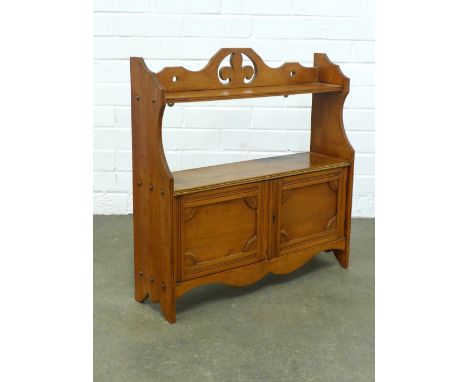 Mahogany wall hanging shelf/cupboard, 58 x 59cm.