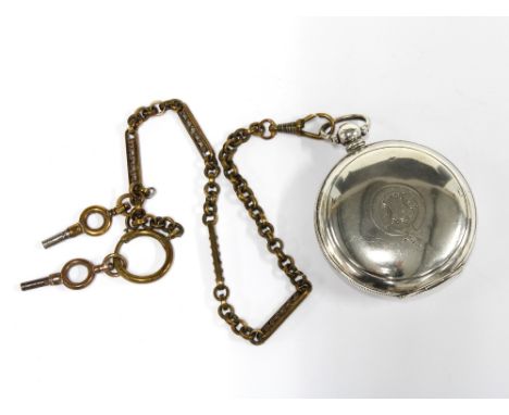 Silver cased pocket watch by K.Serkisoff &amp; Co, Constantinople, signed white enamel dial with flowers and subsidiary secon