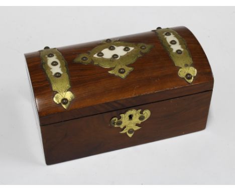 Brass bound tea caddy, losses to interior, 20 x 11cm (a/f)