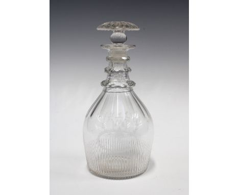 A Georgian Scottish triple ring neck decanter and stopper, inscribed A &amp; W Bonie Dunfermline and with a coat of arms,  24