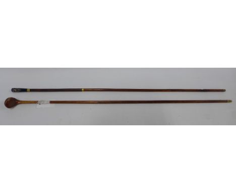 Sunday stick, 90cm, together with a cane with a blue ceramic pommel (2)