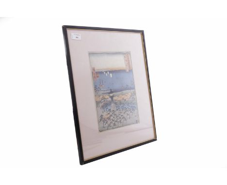EARLY/MID 20TH CENTURY JAPANESE WOODBLOCK PRINT
depicting a coastal scene, mounted, framed and under glass, 47.5cm x 38.5cm o