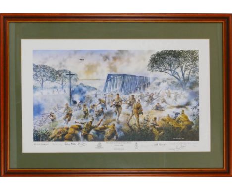 After David Rowlands, a signed limited edition colour print entitled "The Battle of Sittang Bridge, Burma February 1942", no.