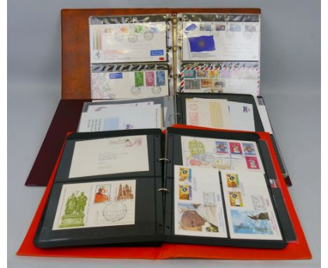 Three albums of mainly Polish First Day Covers, dating from the 1970's together with some WWII period registered letters (3).