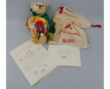 A Steiff Chinese Opera Teddy bear 2003, limited edition number 615/1500 in original bag with certificate, 32cm high