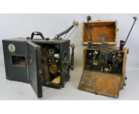 Two 16mm film projectors, a Ganmont British 6B Equipments L.516 for restoration (lacking lens) and an Ampro Amprosound projec