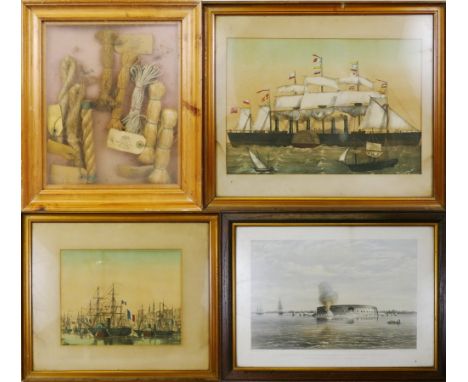 A framed display of eight different types of rope, produced by B.R.Co Belfast 28cm x 23cm, pine frame, two 19th century gilt 