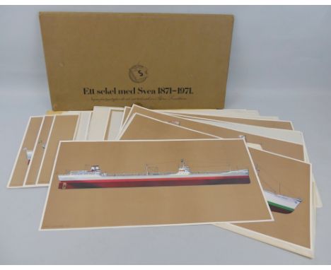 A portfolio of ten colour prints, issued in 9171 to commemorate the centenary of the Svenska Shipping Line, from drawings by 