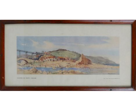 After Jack Merriott, a carriage print entitled "Sandsend, Nr Whitby, Yorkshire", 18cm x 40cm, mahogany frame 