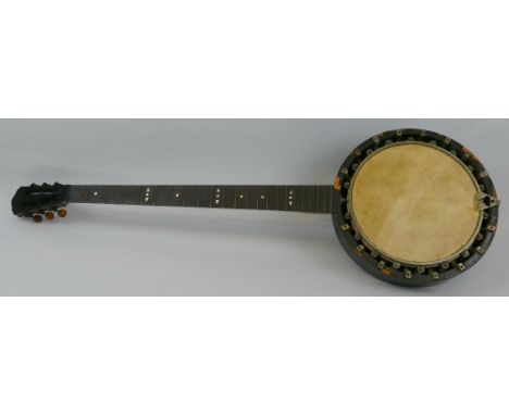 A five-string zither banjo, the rosewood stock stamped "W.E. Temlett Maker London The Academy Model" 92cm long***AMENDED DESC