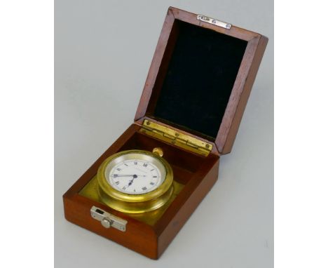 A Northern Goldsmith's Company marine chronometer deck watch, the lid of the mahogany box inset with an ivory panel inscribed