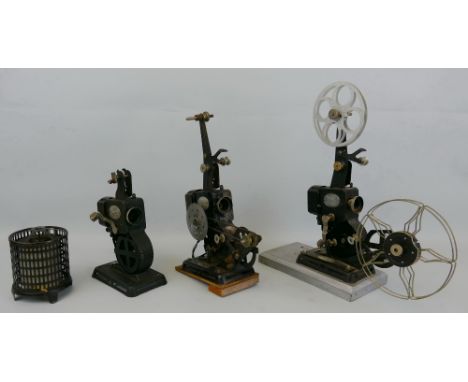 Three hand-cranked Pathescope Kid 9.5mm cine projectors, together with a lamp rheostat (4)