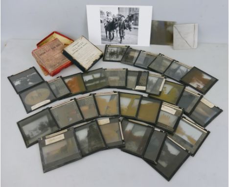 Thirty-three glass magic lantern slides, predominantly beach and landscape scenes with a number marked Scarborough and over h