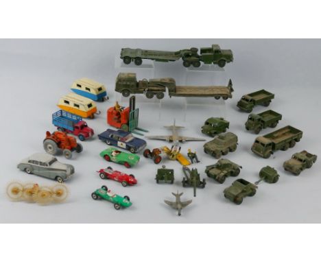 Dinky - quantity of playworn and unboxed models including military vehicles, two caravans, Dodge lorry, Rolls Royce Silver Wr