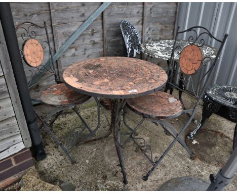 Tile top bistro table with 2 matching chairs