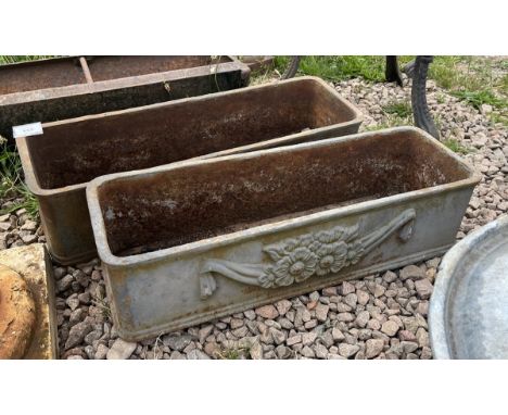 Pair of cast iron trough planters - Approx length: 60cm 