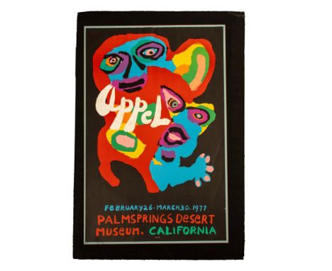 Bold and colorful lithograph exhibition poster created for Post-War artist Karel Appel. It was designed for Appel's show at t