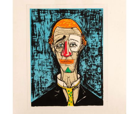 Tete de Clown (Clown's Face) is a large original color lithograph on paper after French Expressionist Bernard Buffet who used