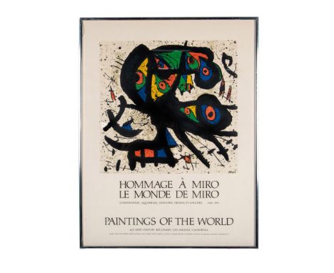 Original color lithograph on ecru paper made for Paintings of the World exhibition featuring Surrealist artist Joan Miro's ar