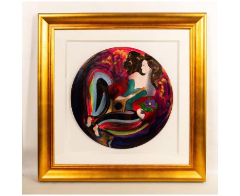 La Clemence is an original acrylic hand-painted serigraph on circular wood that French artist Linda Le Kinff made with vibran