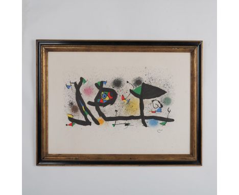 Beautiful color lithograph proof on BFK Rives paper entitled Sculptures after Surrealist artist Joan Miro's biomorphic 3-dime