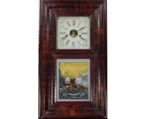 A 19thC American shelf clock, having painted cream dial with Roman numerals and club hands with separated glazed panel depict