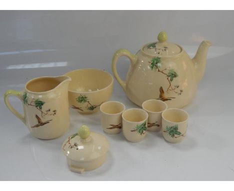 Royal Doulton The Coppice pattern part tea service, comprising teapot, milk jug, egg cups, etc, (1 tray).