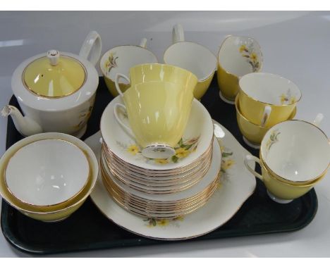 A Royal Albert part tea service, comprising teapot, cups, sugar bowl, milk jugs, serving plates, etc, (1 tray).