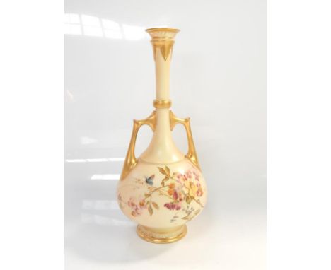 A Royal Worcester blush ivory baluster vase, with gilt mounts and floriate decoration, model no. 1024, 34cm high.