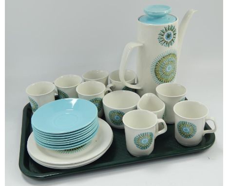 A J & G Meakin Pottery coffee service, including coffee pot, milk jug, sugar bowl, six coffee cans and saucers, and two plate