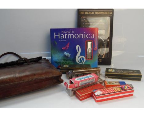 Harmonicas, including Hohner Chromatic, Black Harmonica, Bandmaster Chromatic, Coch Harmonica, etc, (1 tray).