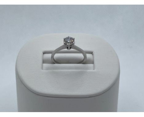 18CT WHITE GOLD DIAMOND SOLITAIRE RING APX .72CT SIZE J