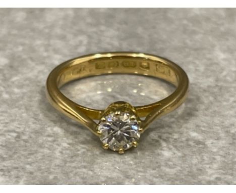 18CT GOLD DIAMOND ROUND BRILLIANT CUT SOLITAIRE RING .50CT SIZE I 1/2 WEIGHT 2.9G GROSS