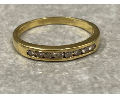 18CT GOLD 1/2 ETERNITY DIAMOND RING CHANNEL SET WITH 8 ROUND BRILLIANT CUT DIAMONDS .33CT SIZE R 1/2 WEIGHT 3.3G GROSS