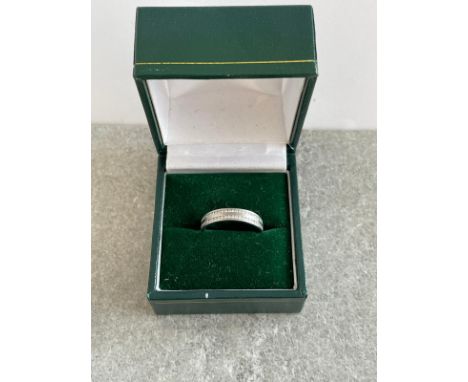 18CT WHITE GOLD DIAMOND SET WEDDING RING BY BROWN &amp; NEWIRTH. 2 CONTINUOUS ROWS OF CHANNEL SET ROUND BRILLIANT CUT DIAMOND