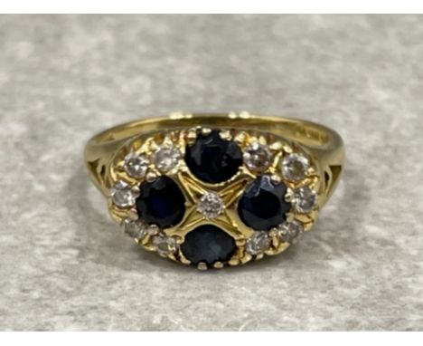 18CT GOLD DIAMOND SAPPHIRE CLUSTER RING