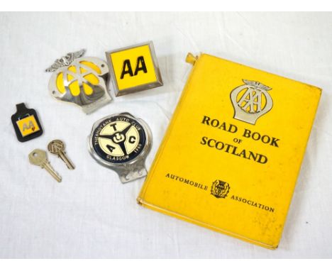 SELECTION OF VINTAGE SCOTTISH AA MEMBERS ITEMS
including a vintage members badge with the yellow disc backing, a square AA ba