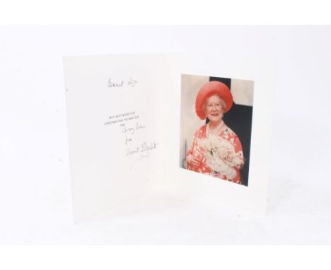 H.M. Queen Elizabeth The Queen Mother, scarce 'Aunt Elizabeth' signed 1992 Christmas card with colour portrait of Her Majesty