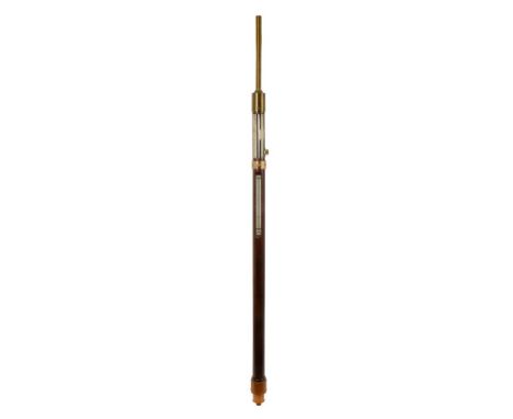 Rare, fine quality, early 18th century marine stick barometer, with concealed mercury tube and silvered rise and fall scales,