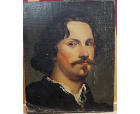 Follower of Van Dyke, oil on canvas laid on panel - portrait of Pieter Soutman, unframed, 43cm x 35cm