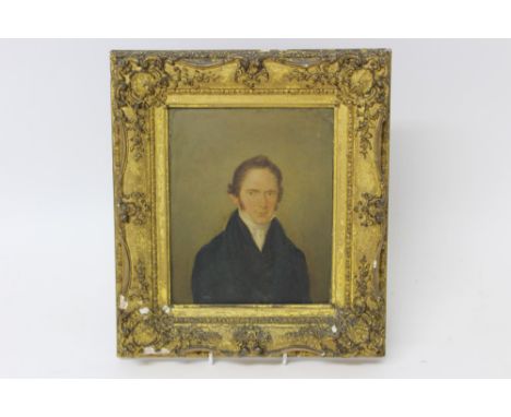Regency English School oil on panel - portrait of a gentleman, in gilt frame, 21cm x 17cm